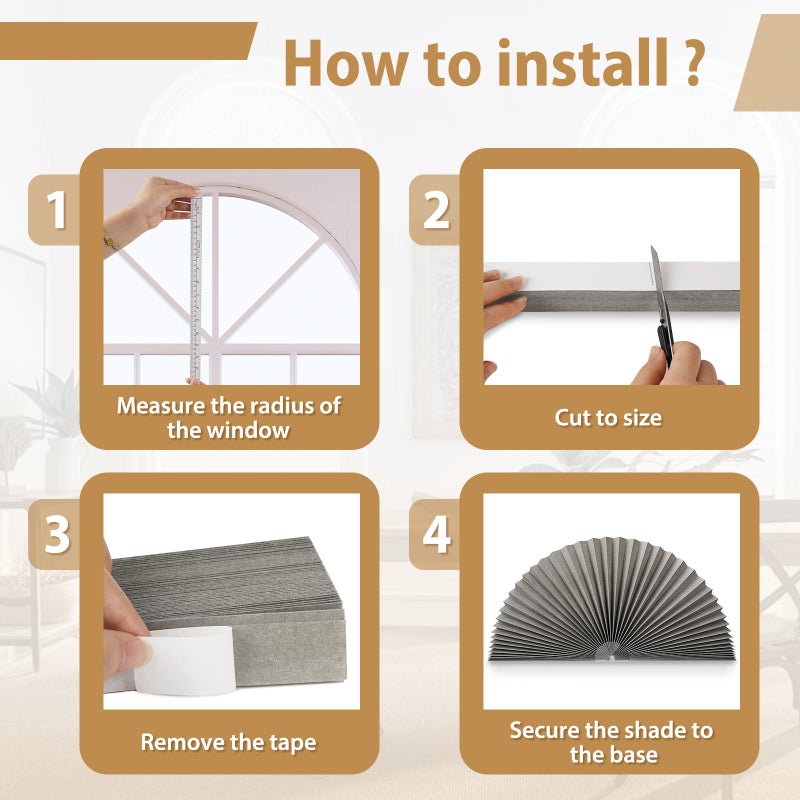 Zipcase 2 Pack Arch Window Shade, Arch Light Filtering Fabric Shade fit for Perfect Half-Round Arch Windows No Tools Installation, Grey, 72â€ x 36â€ - Image 4